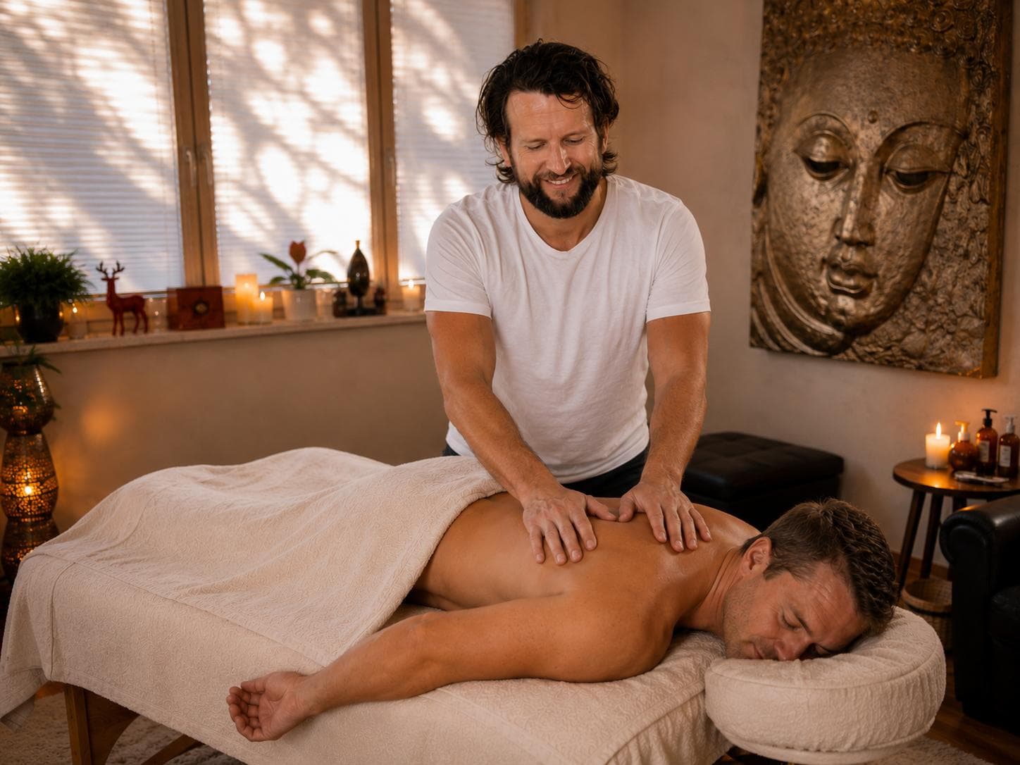 Massage am Rücken.